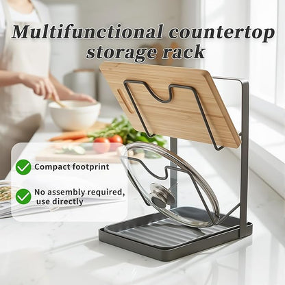 304 Stainless Steel Pot Lid Holder 2-Tier Heavy Duty Pot Lid Multifunctional Kitchen Countertop Kitchen Pot Lid Storage Rack Multifunctional Pots Lids Organizer Rack with Removable Drip Tray