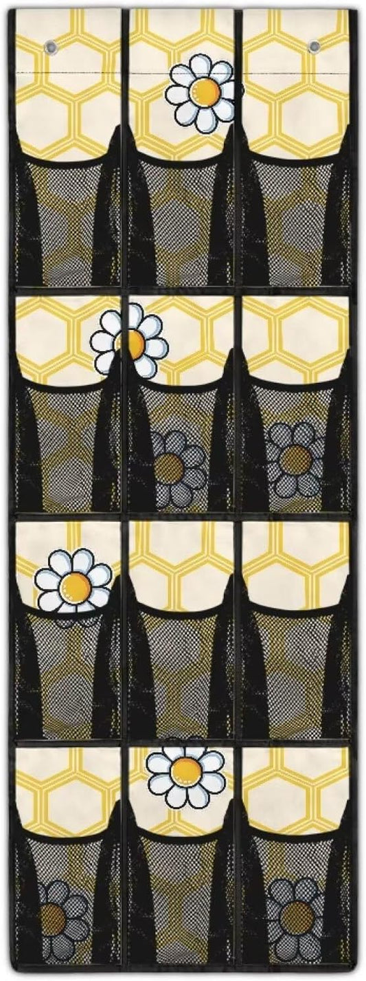 Honeycomb Hanging Organizer for Cruise Ship Essentials,Mesh Pocket Over the Door Shoe Organizer Space Saving Large 12 Pockets Sturdy Quick Dry Mesh Organizer Hanging with 2 Holes