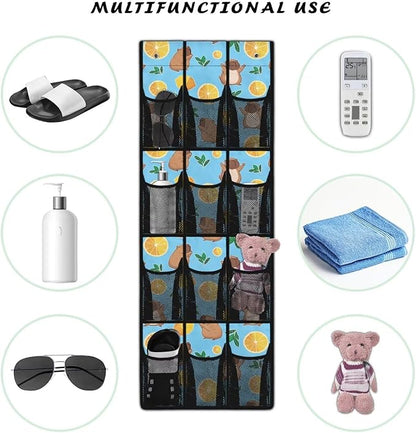 Blue Capibala Behind Door Shoe Organizer 12 Pockets Over The Door Shoe Organizer for Closet Space Saving Highland Cow Wall Hanging Storage