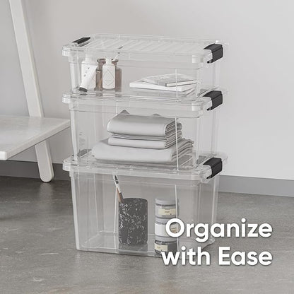 Superio Small Clear Storage Box with Lid, 4.75 Quart Plastic Container Bins for Organizing, Stackable Crates, BPA Free, Non Toxic, Odor Free, Organizers for Home, Office, School, and Dorm, 10 Pack