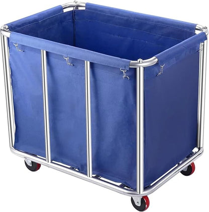 Commercial Laundry Cart with Wheels, 470L Large Capacity Heavy Duty Stainless Laundry Basket,Laundry Sorter for Clothes Storage,400 lbs Load (Blue)