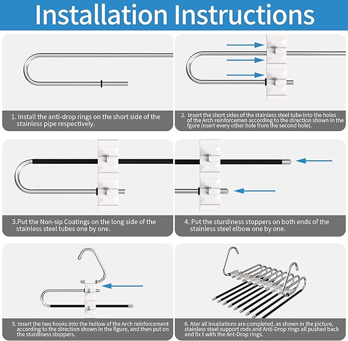 Upgrade 9 Layers Pants Hangers Space Saving, Non Slip Stainless Steel Multifunctional Pants Rack S-Type Clothes Pant Closet Hanger Organizer for Pants Jeans Trousers Scarf Skirts(4 Pack, Antiquewhite)
