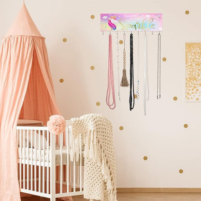 Jetec Hair Bow Organizers, Hair Clip Holders, Hello Beautiful Wall Mount Jewelry Holder with 9 Hooks for Room(Unicorn Style)