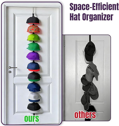 Over-the-Door Hat Rack Organizer with Clips,Hat Holder for Door,Hat Organizer for Baseball Caps,Adjustable No-Drill Anti-Drop Hat Storage with Display Hooks for Bedroom, Dorm or Doors