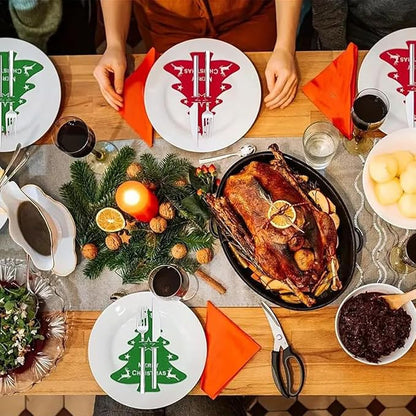 12 Pcs Christmas Tree Flatware Holder Xmas Tree Shaped Cutlery Holder Bags Knife Folk Holder Pockets Felt Silverware Tableware Cover Table Decoration for Christmas New Year Party Dinner Table Décor