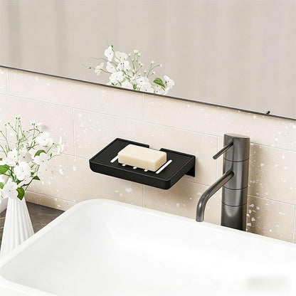 SUOXING 2 Pack Bar Soap Holder for Shower Wall,Self Draining Adhesive Soap Holder,Rustproof Wall Mounted Acrylic Shower Soap Rack & Caddy for Bathroom,Bath,Kitchen,No Drilling PlasticSoap Shelf,Black