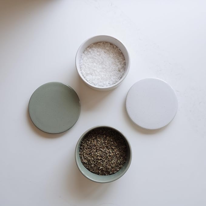 KIBAGA Beautiful Ceramic Salt Cellar with Lid - Spacious Container for Your Kitchen Countertop Keeps Salt Flakes Dry & Fresh - A Decorative Box/Holder For Any Kitchen