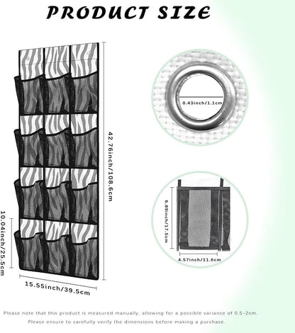 Zebra Stripes Over The Door Organizer 12 Pockets Door Hanging Shoe Organizer Mesh Fabric Wall Hanging Storage for Closet Space Saving Shoe Holder Hanger
