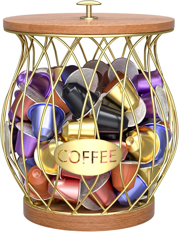 Coffee Pod Holder, Gold K Cup Holder for Counter, Coffee Pods Storage Organizer for Coffee Bar Accessories Decor(Gold)
