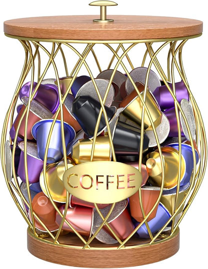 Coffee Pod Holder, Gold K Cup Holder for Counter, Coffee Pods Storage Organizer for Coffee Bar Accessories Decor(Gold)