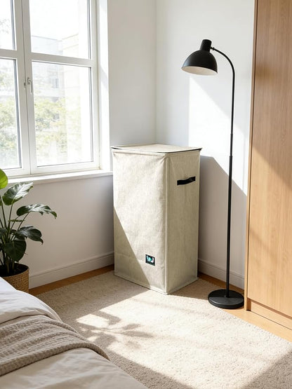 WTREE Laundry Hamper with Lid, Reinforced Sturdy Clothes Hamper with Anti-Puncture Base, Large Collapsible Laundry Basket with Removable Liner Bag, Tall Dirty Clothes Bin for Family, 100L Beige