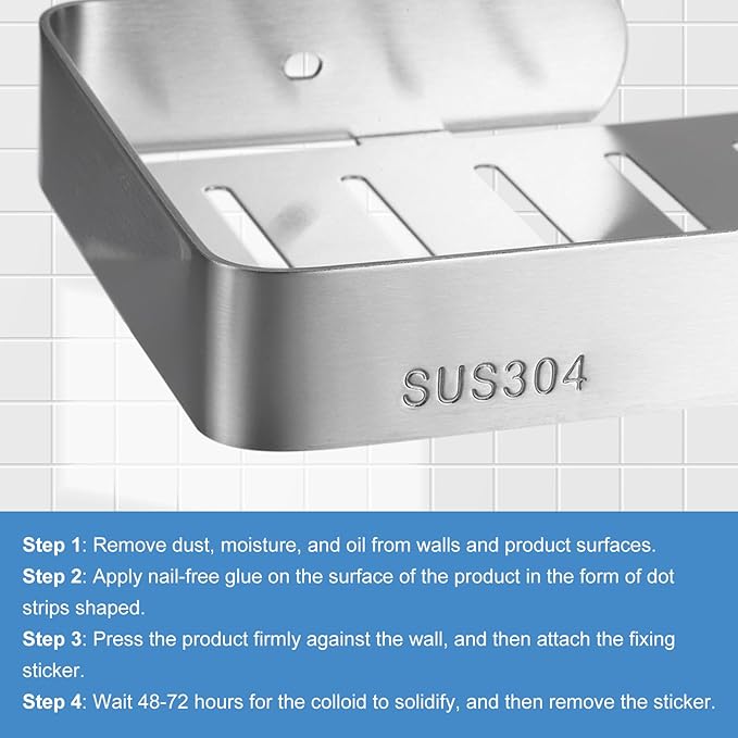 uxcell Soap Dish Holder, 304 Stainless Steel Soap Bar, Wall Mounted Soap Tray with Installation Kits, Soap Saver for Shower Kitchen Counter (Brushed Silver)