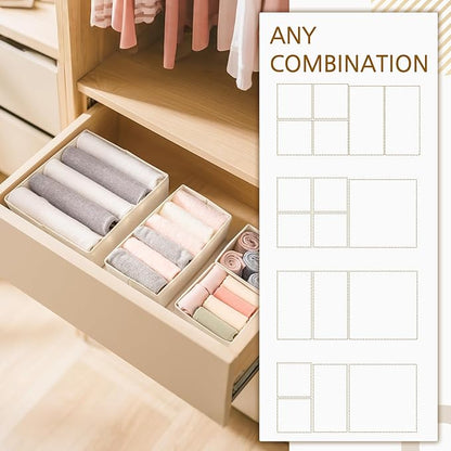 Criusia 26 Pack Drawer Organizer for Clothes, Foldable Dresser Dividers with 3 Sizes, Fabric Storage Bins – Beige