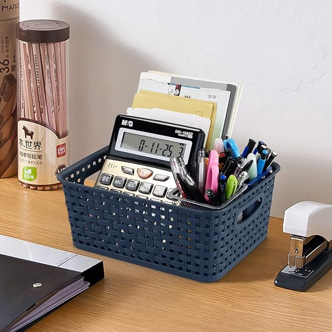 Plastic Storage Baskets for Organizing, Small Weave Storage Baskets, 6 Packs