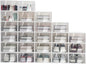 Shoe Boxes Clear Plastic Stackable, 24 Pack Premium Shoe Organizer with Round Hole and Buckle Connection for Closet Space Saving, Storage Containers for Shoes, Cosmetics, Entryway & Home