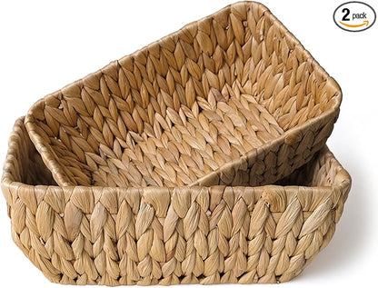 Small Wicker Baskets For Storage,Woven Basket For Organizing, Natural Water Hyacinth Decorative Basket, Empty Gift Baskets,2 Pack