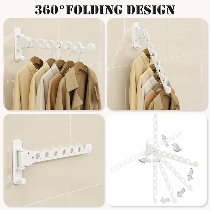 Wall Mounted Clothes Hanger Rack Folding Wall Mounted Clothes Hanger for Laundry (White)