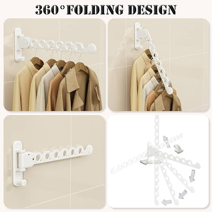 Wall Mounted Clothes Hanger Rack Folding Wall Mounted Clothes Hanger for Laundry (White)
