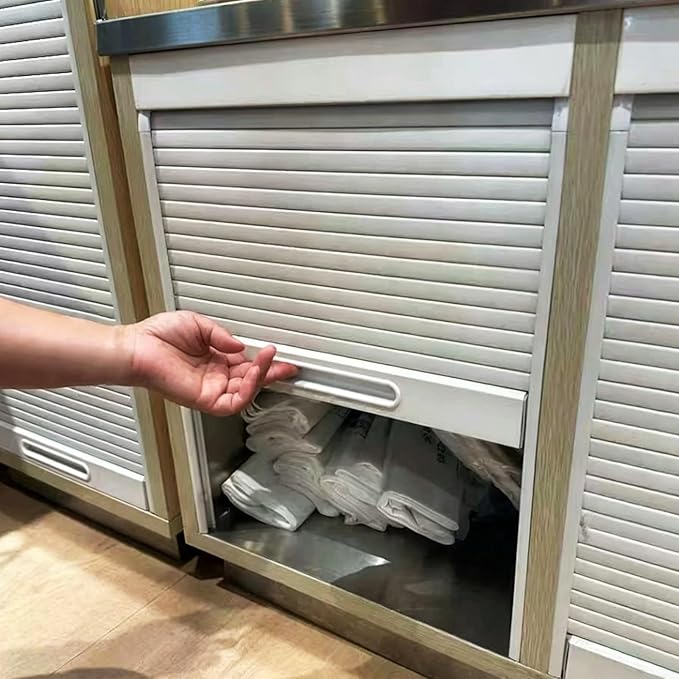 ABS Tambour Door Rolling Shutter Door, White Retractable Cabinet Door Space Saving Roller Door for Kitchen Pantry Furniture Storage Unit, Smooth Quiet(24x24in (61x61cm))