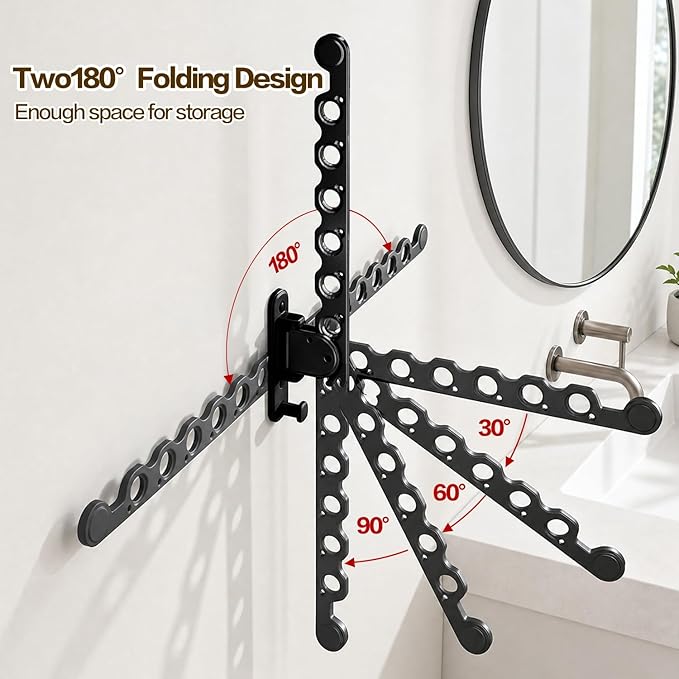 Wall Mounted Clothes Hanger Rack Folding Wall Mounted Clothes Hanger for Laundry (Black)