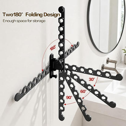 Wall Mounted Clothes Hanger Rack Folding Wall Mounted Clothes Hanger for Laundry (Black)
