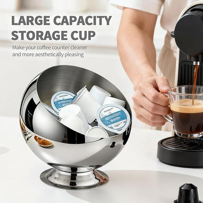 Coffee Pod Holder - Large Capacity Metal K Cup serve for Nespresso Pod Storage Container with Silver Finish, Multi-Use Creamer & Candy Bowl for Countertop, Coffee Bar Accessories(Silver)