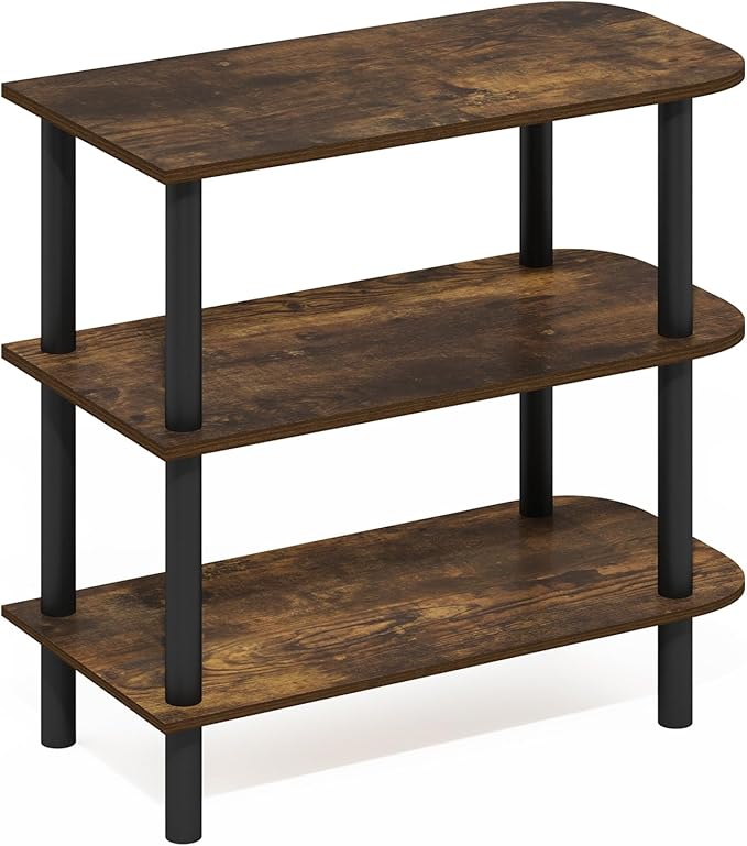 Furinno Turn-N-Tube Shoe Rack, 3-Tier Narrow Shoe Organizer, Shoe Rack Storage with Curved Freestanding Organizer, 11.7 x 23.6 x 21.9, for Closet Entryway, Office, Garage, Amber Oak