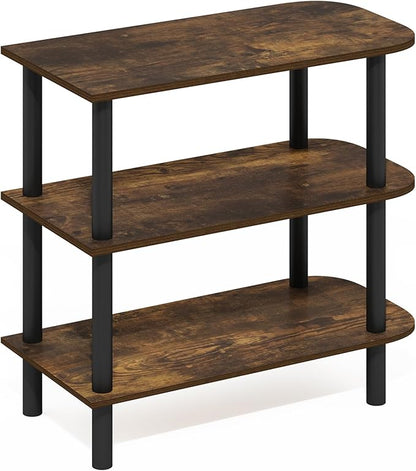 Furinno Turn-N-Tube Shoe Rack, 3-Tier Narrow Shoe Organizer, Shoe Rack Storage with Curved Freestanding Organizer, 11.7 x 23.6 x 21.9, for Closet Entryway, Office, Garage, Amber Oak