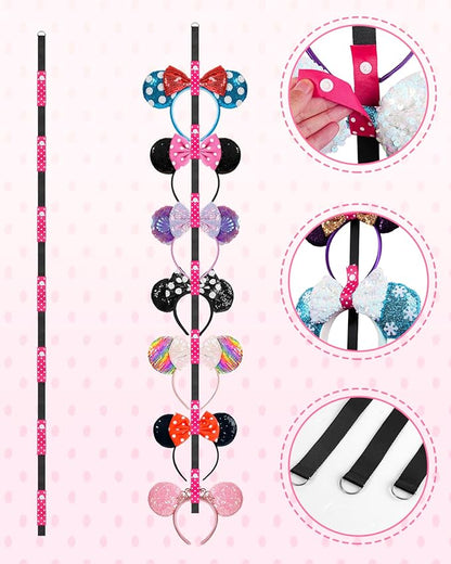 3 Pcs Mouse Ears Holder, Mouse Ear Headband Holder Organizer, Headband Storage Display Stand, Hanging Hair Accessory Rack for Girls Room Wall Decor