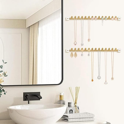 Wall Necklace Holder Hanging Jewelry Organizer 2 Pack Metal Necklace Organizer, Space-saving Jewelry Display for Necklaces & Earrings，Gold，Screws Included