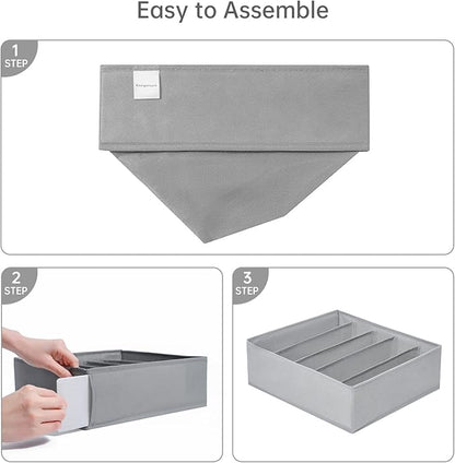 4 Packs Wardrobe Clothes Organizer,5 Grids Washable Portable Closet Organizer Storage Box Foldable Closet Drawer Organizer for thicker Scarves,Leggings,Long sleeve shirts（32 * 30 * 11）