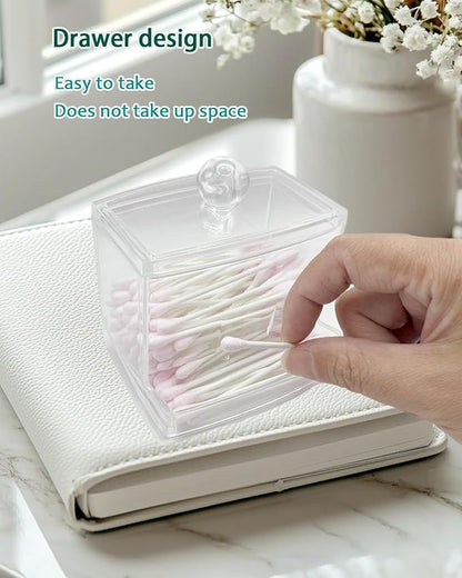 Cotton Swab Holder with Lid - Clear Plastic Bathroom Vanity Organizer, Shatterproof U-Slot Cotton Swab Dispenser Canister, Dustproof Countertop Container for Cotton Swabs & Apothecary Storage