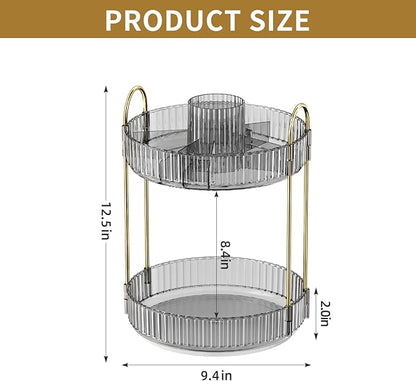 360° Rotating Makeup Organizer, Large-Capacity Skincare Make Up Storage 2 Tier Perfume Organizers Cosmetic Dresser Organizer with Makeup Brush Holder, Fits Bedroom, Bathroom, Vanity Shelf Countertop