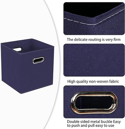 Fabric Cloth Storage Bins,Fabric Cube Bins Organizer with Dual Handles Foldable Cube Storage Baskets for Home Bedroom Storage,Set of 3,(Navy Blue)