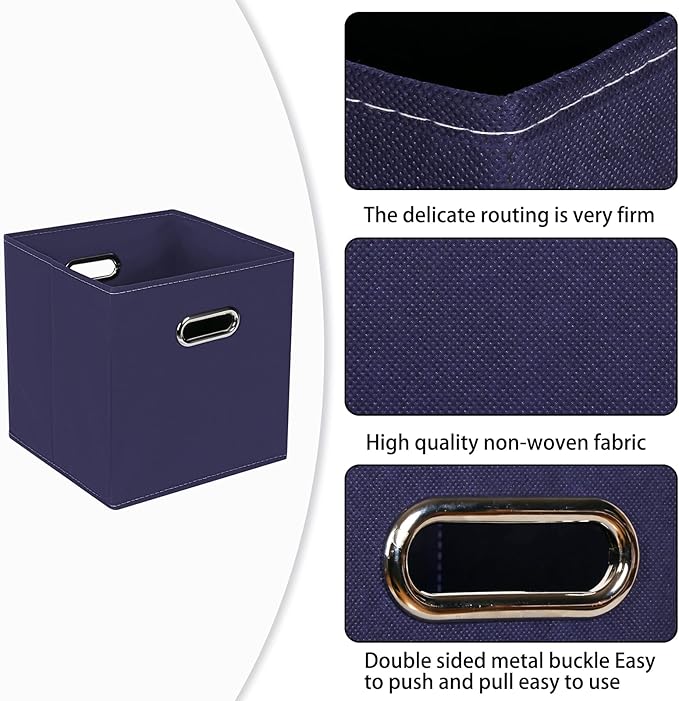 Fabric Cloth Storage Bins,Fabric Cube Bins Organizer with Dual Handles Foldable Cube Storage Baskets for Home Bedroom Storage,Set of 6,(Navy Blue)