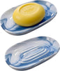 Ceramic Marble Pattern Soap Dish, Textured Raised Soap Saver Tray for Shower Bathroom Kitchen Sink Vanity, Easy to Clean Multi-Use Holder for Bar Soap Jewelry Rings Keys, Blue (1 Pack)