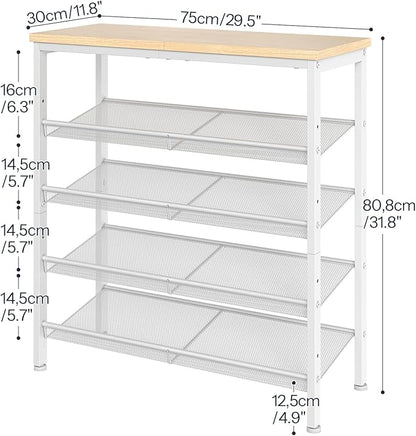 HOOBRO Shoe Rack for Entryway, 5-Tier Shoe Organizer with Adjustable Mesh Shelves, 12-16 Pairs of Shoes, Spacious Floor Mount, Metal, Industrial, Shoe Shelf for Closet, Natural and White WN12XJ01