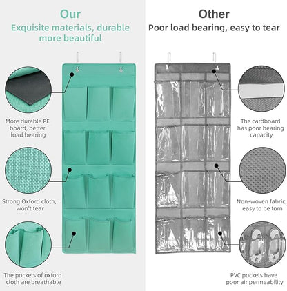 Over the Door Shoe Organizer, Hanging Shoe Rack Storage Holder with 12 Large Pockets for Closet Door, Men Women Kids Shoes, Cruise(Green