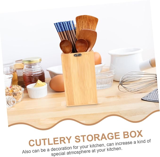 STOBAZA Bamboo Utensil Organizer for Kitchen Drawers Outdoor Camping Cutlery Storage Box Drain Holder Multi-Function Silverware Storage Case for Home and Travel