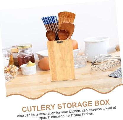STOBAZA Bamboo Utensil Organizer for Kitchen Drawers Outdoor Camping Cutlery Storage Box Drain Holder Multi-Function Silverware Storage Case for Home and Travel