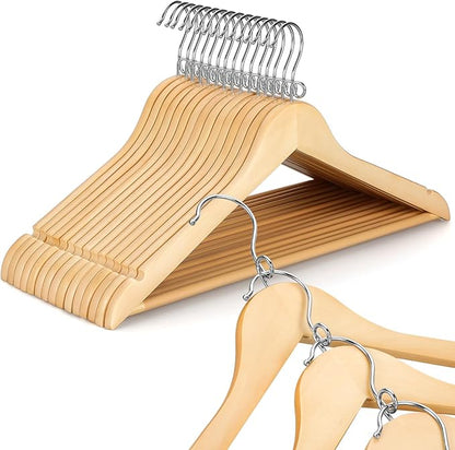 Topia Hanger Space Saving Cascading Wooden Hangers 30 Pack, Coat Hanger with 360° Swivel Loop Hook, Non Slip Pants Bar and Shoulder Notches for Camisole, Jacket, Suit, Clothes Hangers -CT74N30