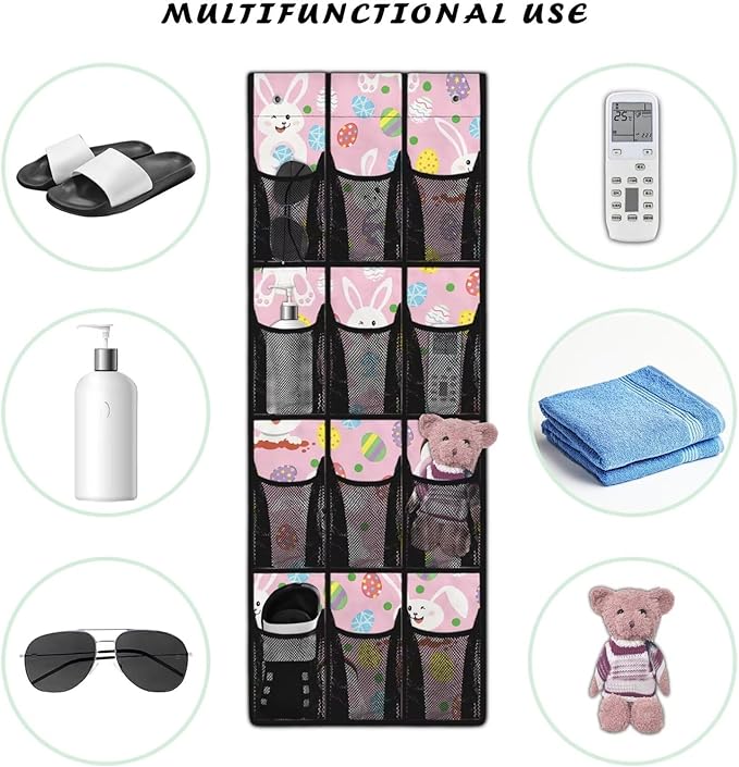 Easter Bunny Rabbit Door/Wall Shoe Organizers,Back of Door Shoe Organizer,Space Saving Hanging Storage Holder,Closet Rack Hanger,Shoe Bag,Classroom Headphone Storage with 12 Pockets