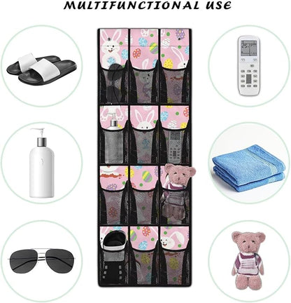 Easter Bunny Rabbit Door/Wall Shoe Organizers,Back of Door Shoe Organizer,Space Saving Hanging Storage Holder,Closet Rack Hanger,Shoe Bag,Classroom Headphone Storage with 12 Pockets