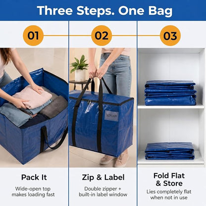 ClearSpace Heavy Duty Moving Bags - Water Resistant Storage Bags or Storage Bins with Lids and Moving Supplies - Large Moving Boxes for College Dorm, Travel, Closet Organization - 8 Pack