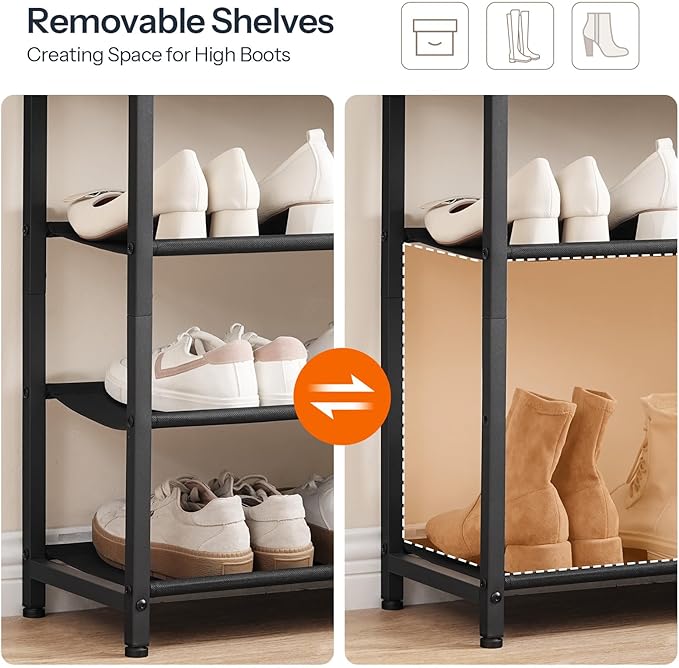 HOOBRO Shoe Rack, 6 Tier Shoe Storage Organizer with 2 Non-Woven Drawers, 15-20 Pairs of Shoes for Entryway, Shoe Shelf with 5 Oxford Fabric Shelves and Wooden Top, Closet, Rustic Brown BF79XJ01