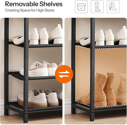HOOBRO Shoe Rack, 6 Tier Shoe Storage Organizer with 2 Non-Woven Drawers, 15-20 Pairs of Shoes for Entryway, Shoe Shelf with 5 Oxford Fabric Shelves and Wooden Top, Closet, Rustic Brown BF79XJ01