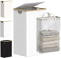efluky Laundry Hamper with Lid, 100L Tall Laundry Basket with Bamboo Handles for Clothes and Toys, Collapsible Laundry Hamper with Inner Bag for Bedroom and Bathroom, White