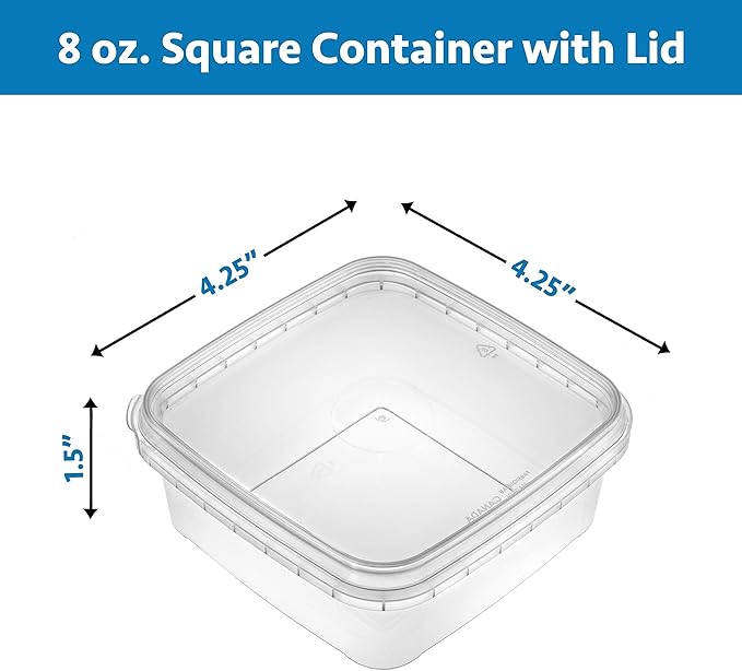 NYHI 8 oz 20 Pack Square Clear Deli Containers with Lids Disposable BPA Free Square Plastic Food Storage Containers with Lids Airtight for Meal Prep Take Out Kitchen