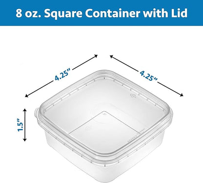 NYHI 8 oz 20 Pack Square Clear Deli Containers with Lids Disposable BPA Free Square Plastic Food Storage Containers with Lids Airtight for Meal Prep Take Out Kitchen