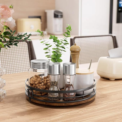 LAMU 2 Pack 9'' 10'' Lazy Susan Turntable Organizer for Cabinet, Round Wood Lazy Susan for Table Top, Countertop, Pantry, Spice, Bathroom Vanity, Coffee, Decor